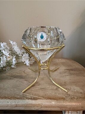 PARTYLITE Crystal VOTIVE Holder On Gold Stand - NWT!
